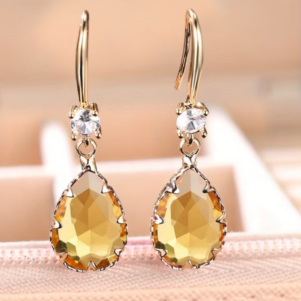 Private Label Gold-Tone Teardrop Earrings with Yellow Crystals